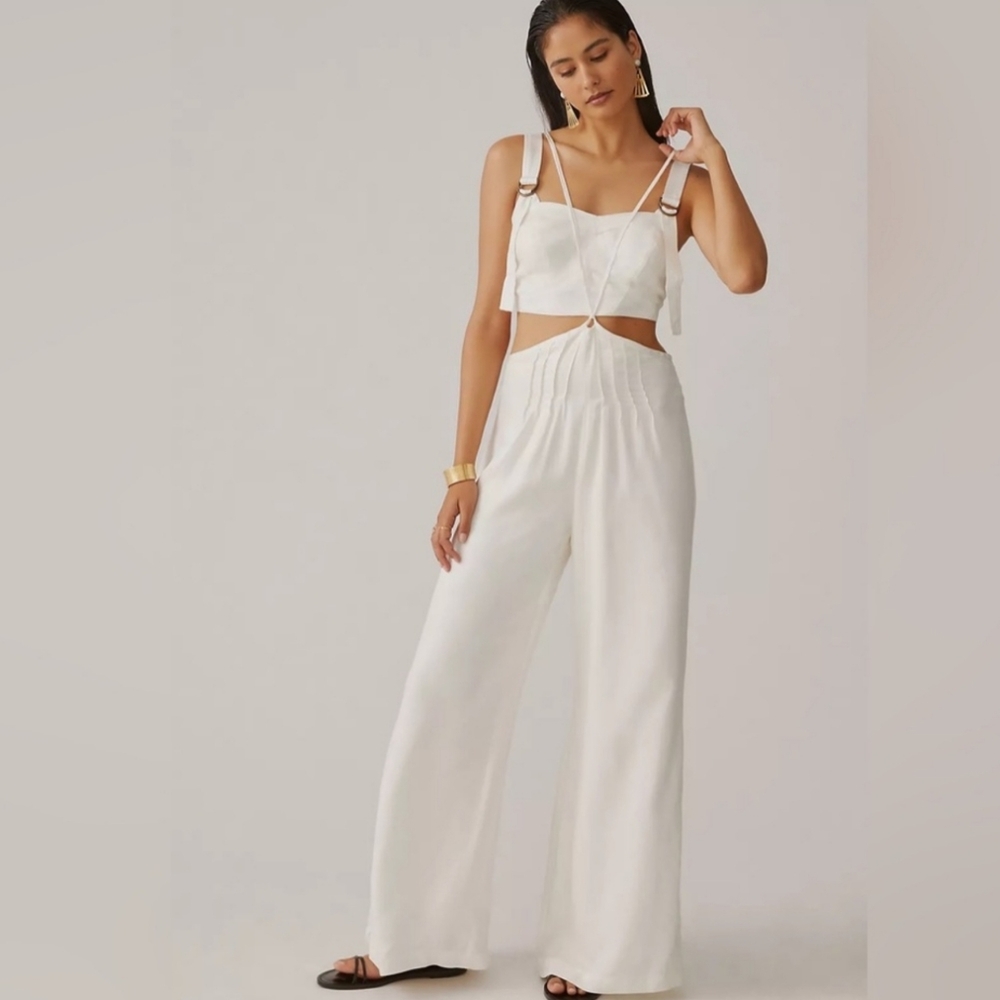 Anthropologie Jumpsuit Ivory Wide Leg Harness